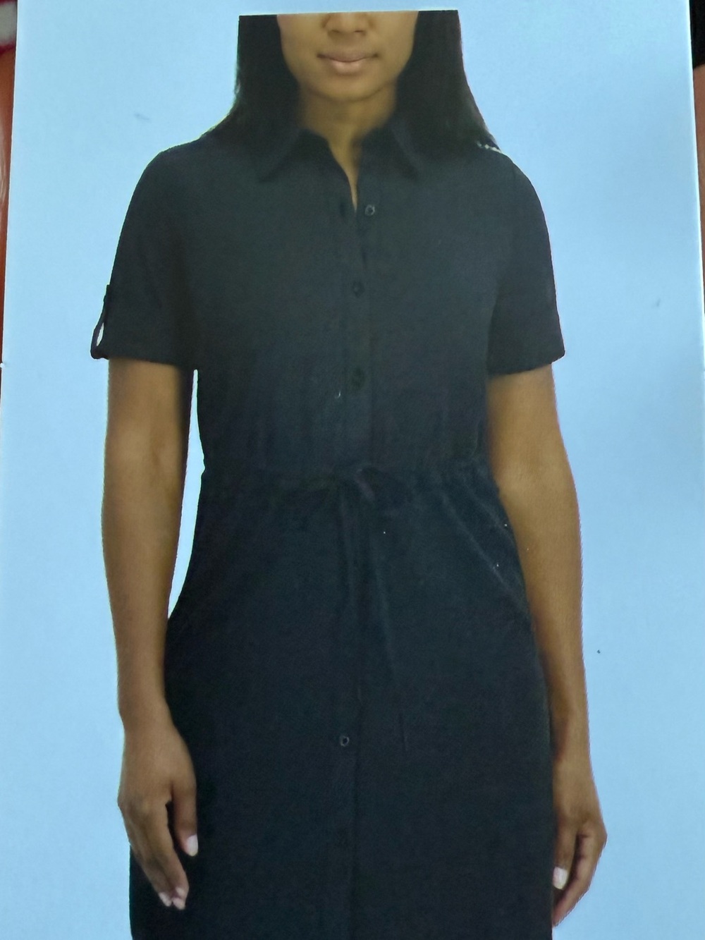 Halston Black Short-Sleeve Shirt Dress Button Down Size XL NWT